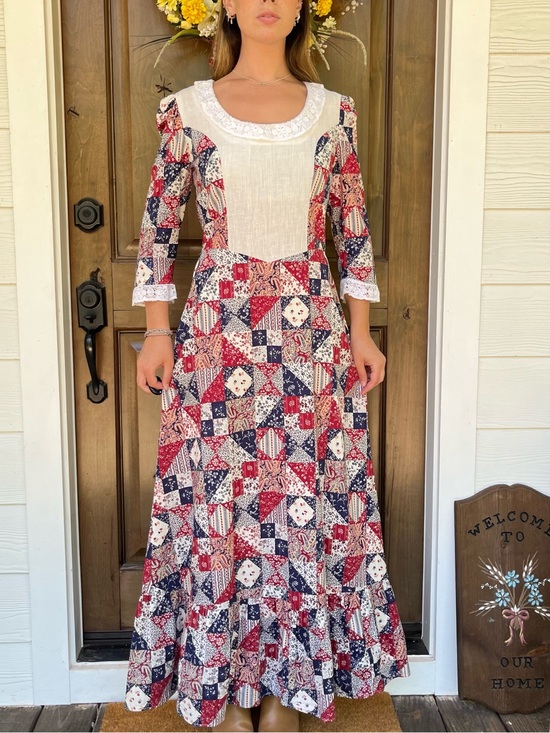 Handmade Dresses & Skirts - Vintage 70s Handmade Patchwork Lace Maxi Dress